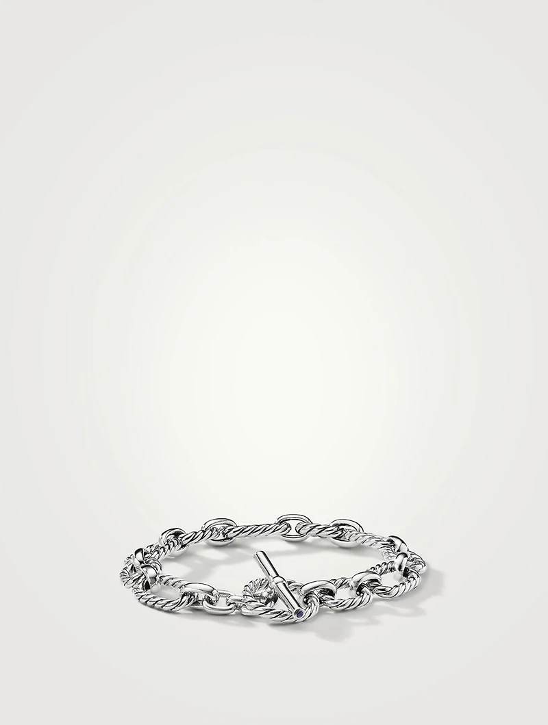 Cushion Link Chain Bracelet Sterling Silver With Blue Sapphires