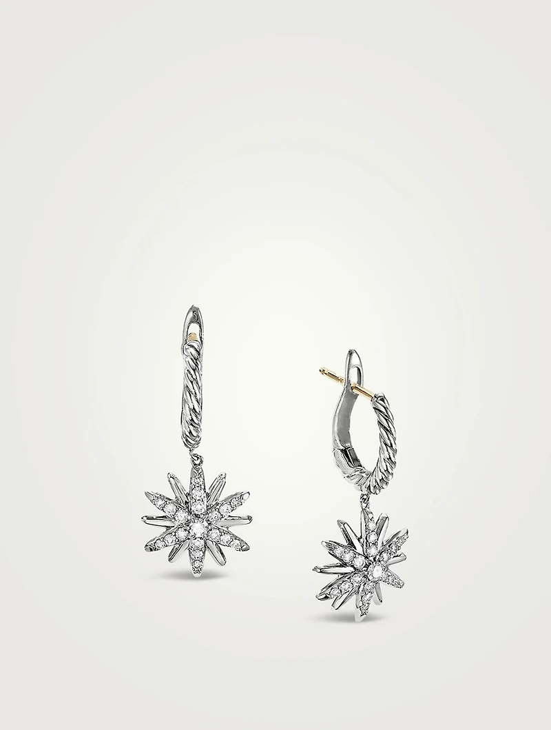 Starburst Drop Earrings In Sterling Silver With Pavé Diamonds