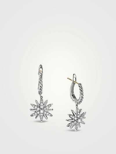 Starburst Drop Earrings In Sterling Silver With Pavé Diamonds
