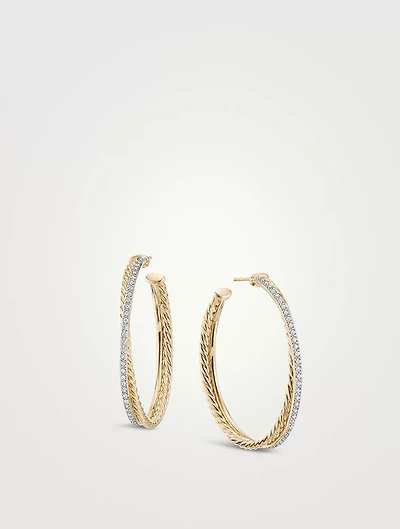 Crossover Hoop Earrings In 18k Gold With Pavé Diamonds