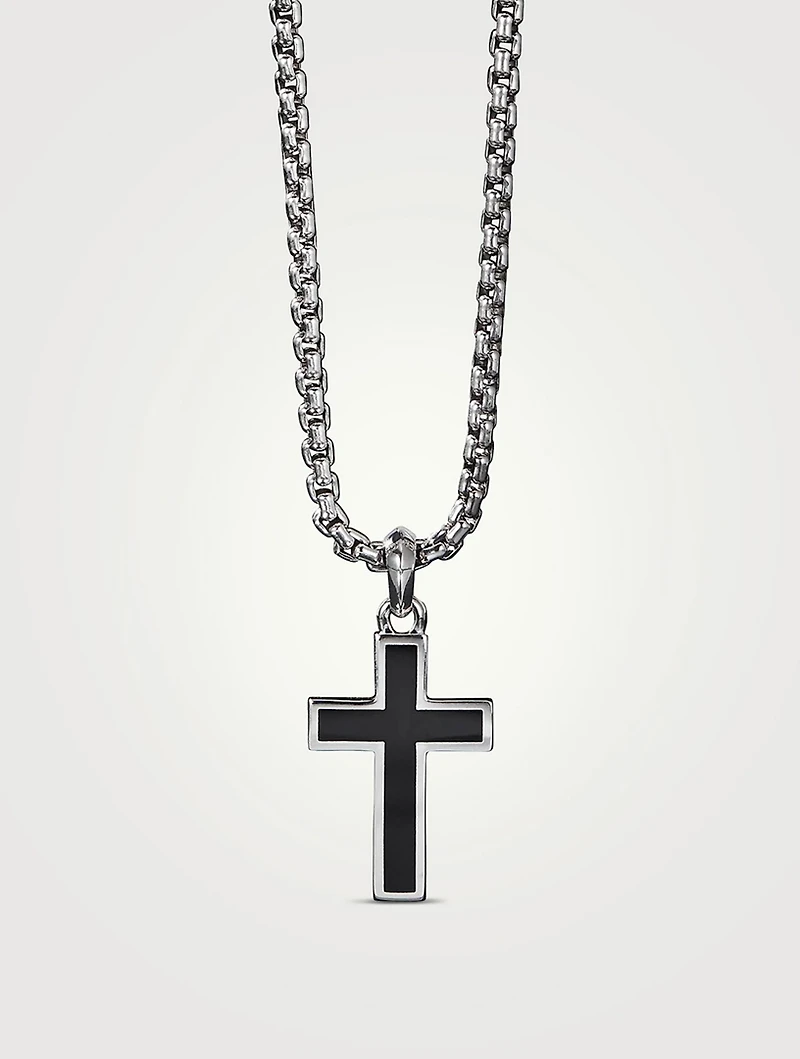 Exotic Stone Cross In Sterling Silver With Black Onyx