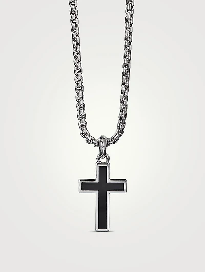 Exotic Stone Cross In Sterling Silver With Black Onyx