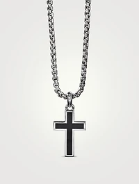 Exotic Stone Cross In Sterling Silver With Black Onyx