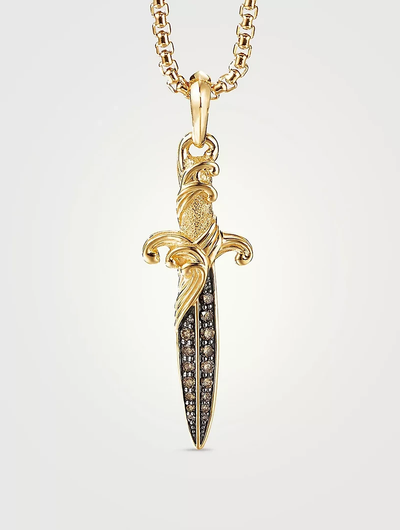 Waves Dagger Amulet In 18k Yellow Gold With Pavé Cognac Diamonds