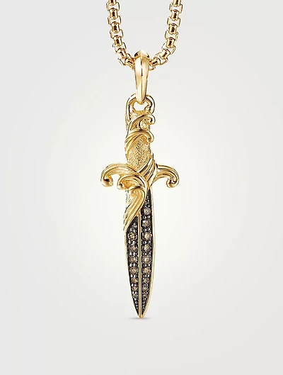 Waves Dagger Amulet In 18k Yellow Gold With Pavé Cognac Diamonds