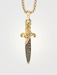Waves Dagger Amulet In 18k Yellow Gold With Pavé Cognac Diamonds