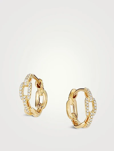 Stax Chain Link Huggie Hoop Earrings In 18k Gold With Pavé Diamonds