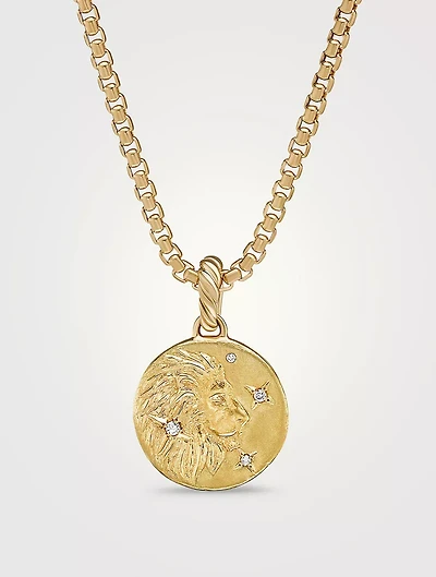 Leo Amulet In 18k Yellow Gold With Diamonds