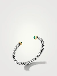 Cable Cuff Bracelet Sterling Silver With 18k Yellow Gold And Malachite