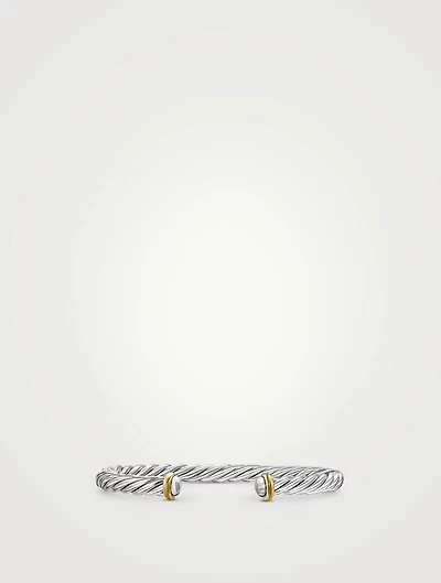Cable Cuff Bracelet Sterling Silver With 14k Yellow Gold, 6mm