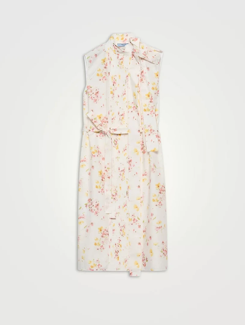 Pleated Floral-print Poplin Dress