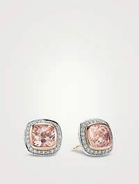 Albion® Stud Earrings In Sterling Silver With Morganite, Pavé Diamonds And 18k Rose Gold