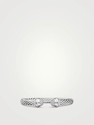 Classic Cable Bracelet In Sterling Silver With Pavé Diamond Domes, 7mm
