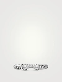 Classic Cable Bracelet In Sterling Silver With Pavé Diamond Domes, 7mm