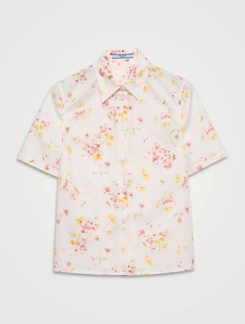 Short-sleeved Floral Print Poplin Shirt