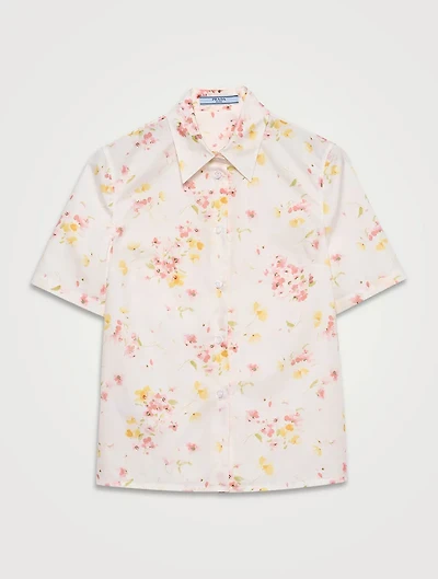 Short-sleeved Floral Print Poplin Shirt