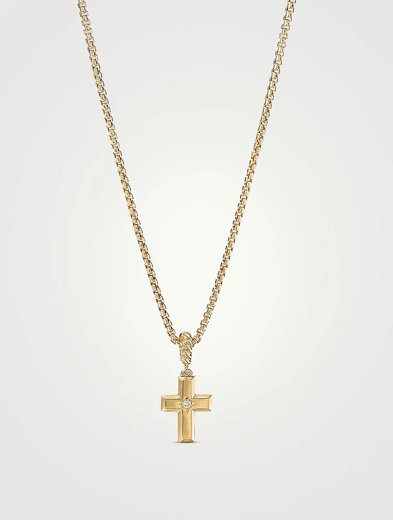 Cross Amulet In 18k Yellow Gold With Center Diamond