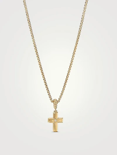 Cross Amulet In 18k Yellow Gold With Center Diamond