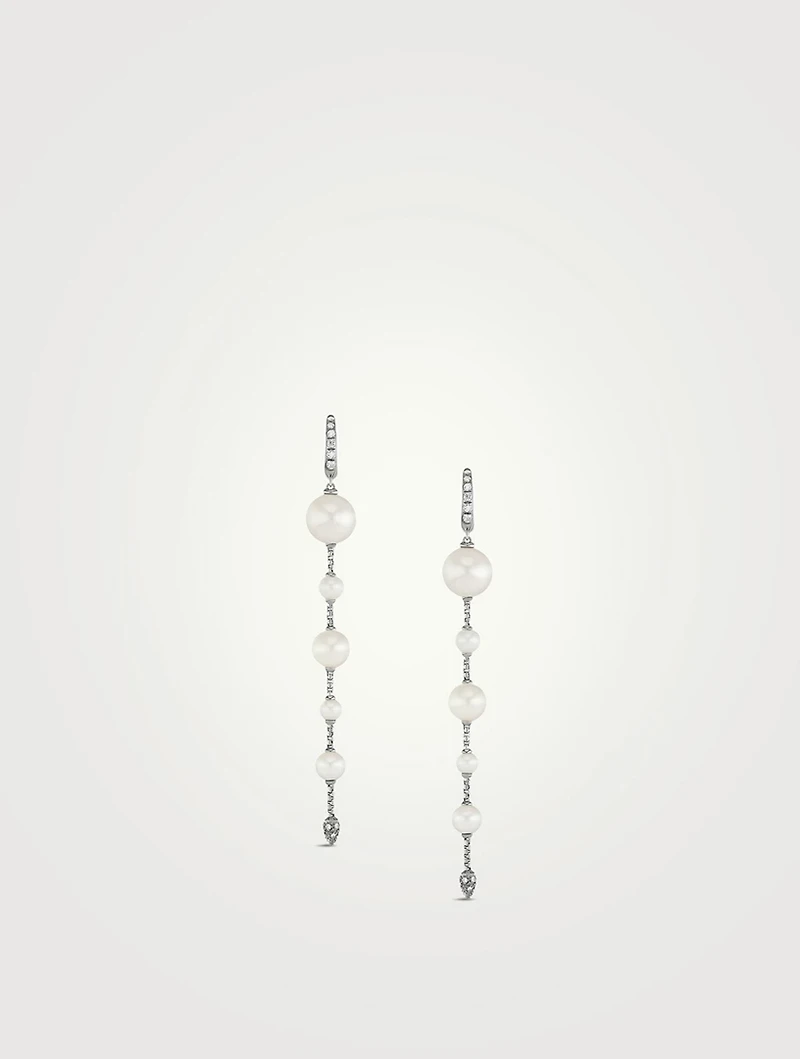 Pearl And Pavé Drop Earrings In Sterling Silver With Diamonds