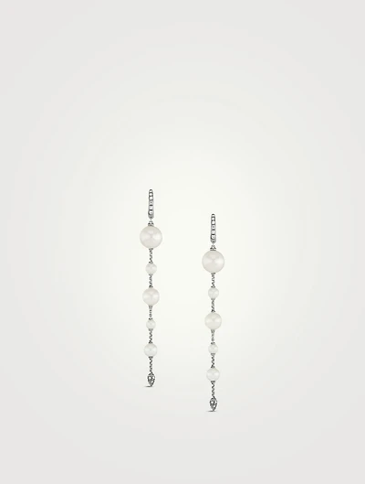 Pearl And Pavé Drop Earrings In Sterling Silver With Diamonds