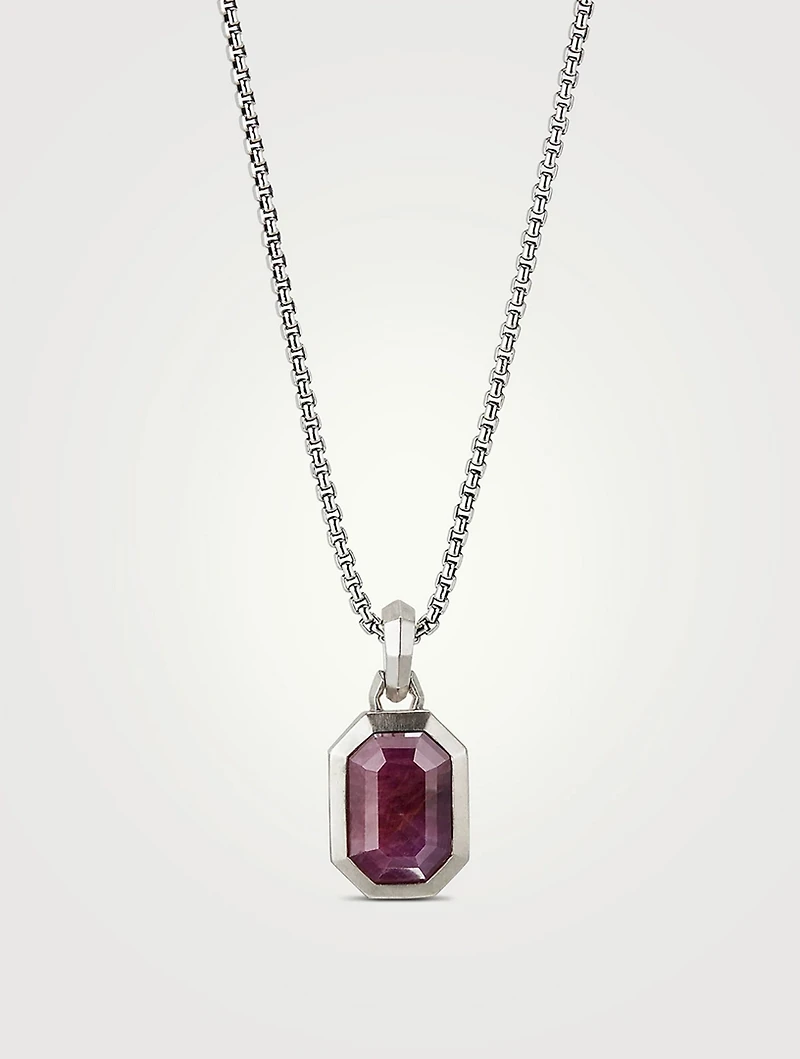 Emerald Cut Amulet In Sterling Silver With Indian Ruby