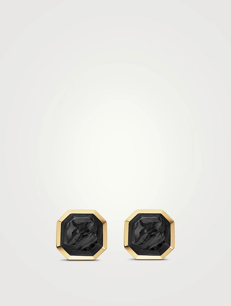 Streamline® Stud Earring In 18k Yellow Gold With Forged Carbon, 10.5mm