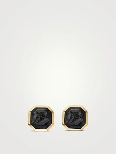 Streamline® Stud Earring In 18k Yellow Gold With Forged Carbon, 10.5mm