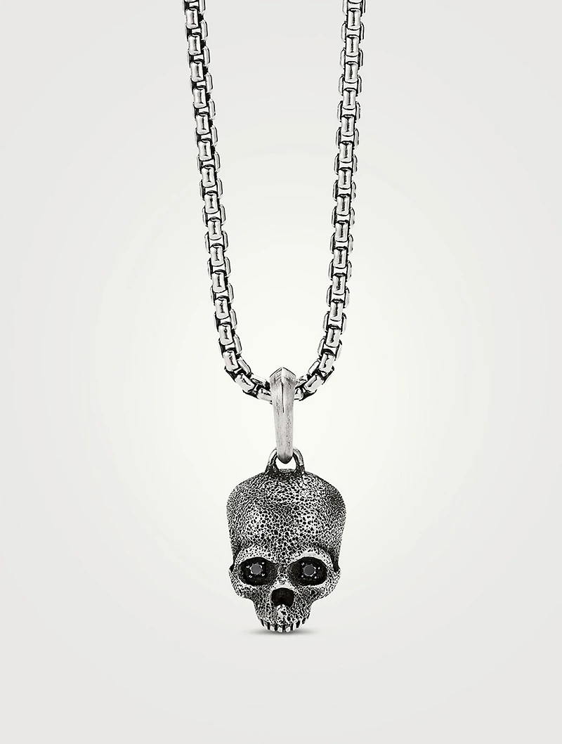 Memento Mori Skull Amulet In Sterling Silver With Pavé Black Diamonds