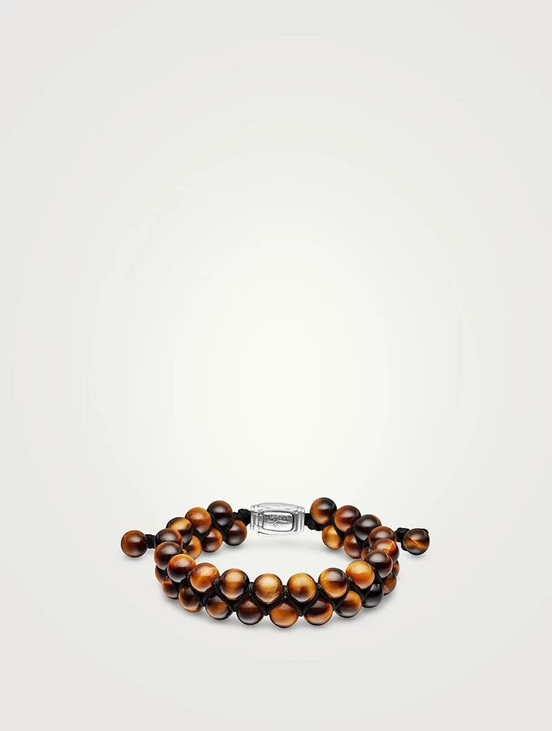 Spiritual Beads Two Row Woven Bracelet Sterling Silver With Tiger’s Eye, 8mm