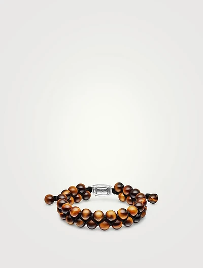 Spiritual Beads Two Row Woven Bracelet Sterling Silver With Tiger’s Eye, 8mm