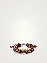Spiritual Beads Two Row Woven Bracelet Sterling Silver With Tiger’s Eye, 8mm