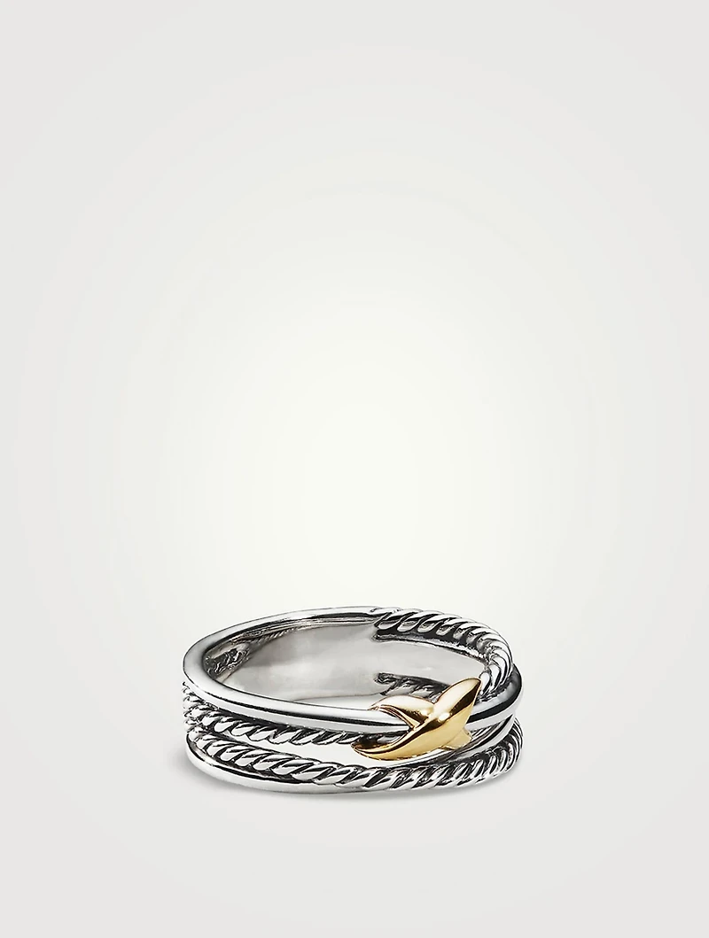 X Crossover Band Ring Sterling Silver With 18k Yellow Gold
