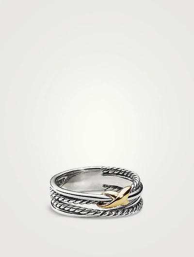 X Crossover Band Ring Sterling Silver With 18k Yellow Gold
