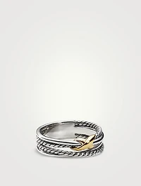 X Crossover Band Ring Sterling Silver With 18k Yellow Gold