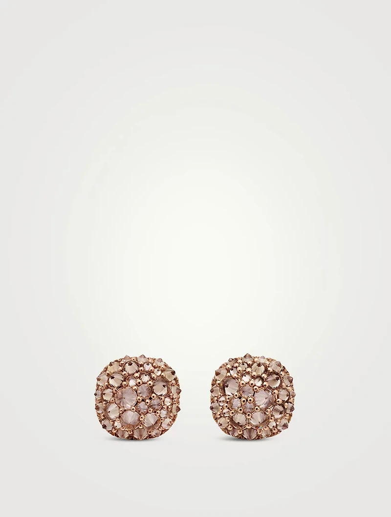 Reverse Set Pavé Cushion Stud Earrings In 18k Rose Gold With Cognac Diamonds, 8.5mm