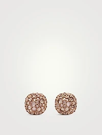 Reverse Set Pavé Cushion Stud Earrings In 18k Rose Gold With Cognac Diamonds, 8.5mm