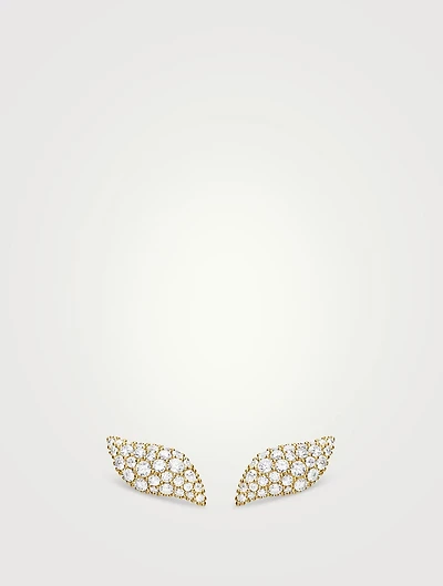 Petite Pavé Flute Stud Earrings In 18k Yellow Gold With Diamonds, 10.6mm