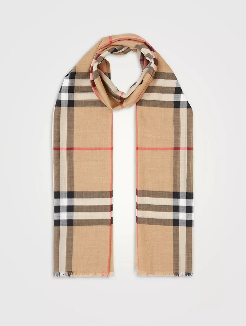 Check Lightweight Wool Silk Scarf