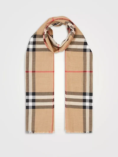 Check Lightweight Wool Silk Scarf