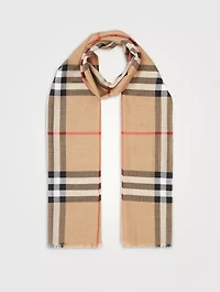 Check Lightweight Wool Silk Scarf