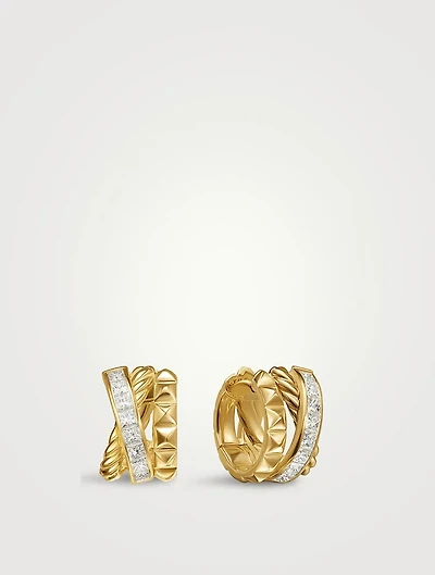 Crossover Trio Huggie Hoop Earrings In 18k Yellow Gold With Diamonds, 15.1mm