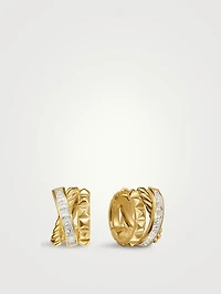 Crossover Trio Huggie Hoop Earrings In 18k Yellow Gold With Diamonds, 15.1mm