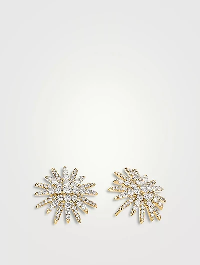 Starburst Stud Earrings In 18k Gold With Full Pavé Diamonds