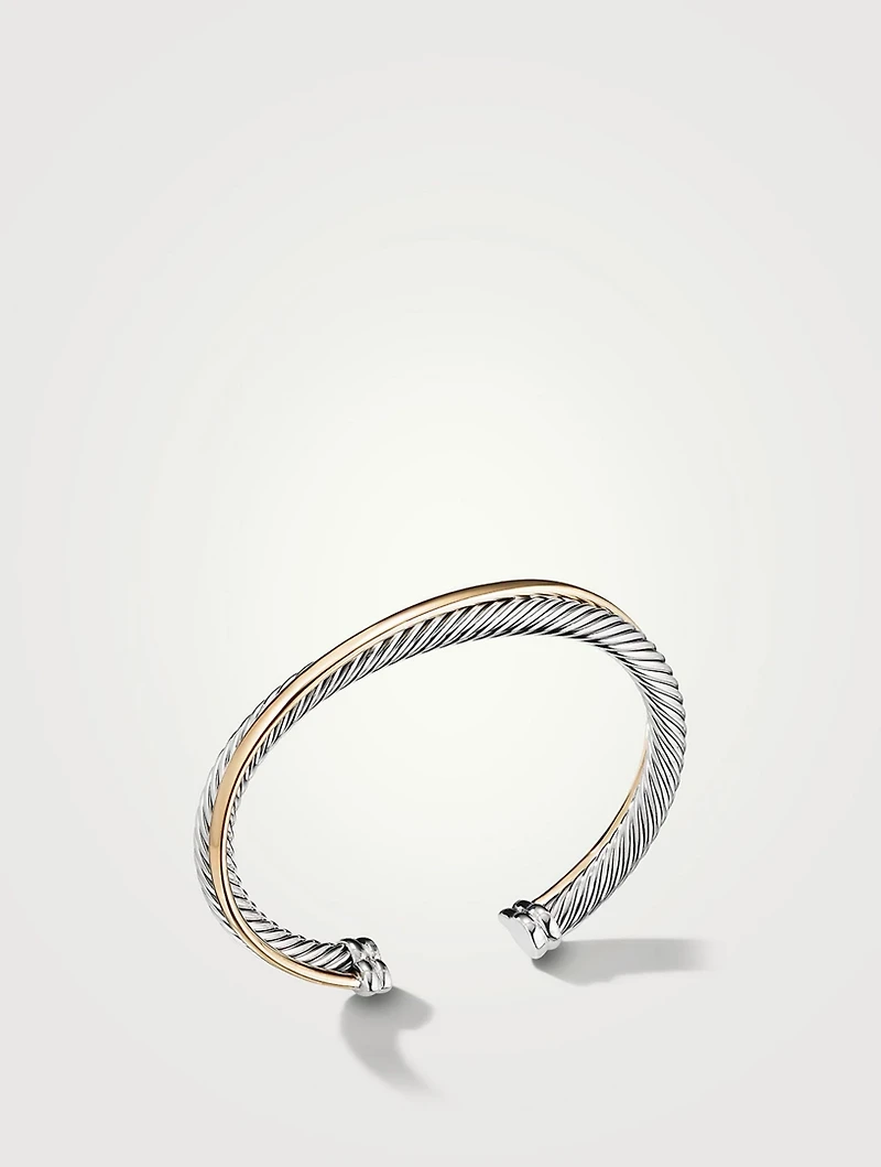 Crossover Two Row Cuff Bracelet Sterling Silver With 18k Yellow Gold