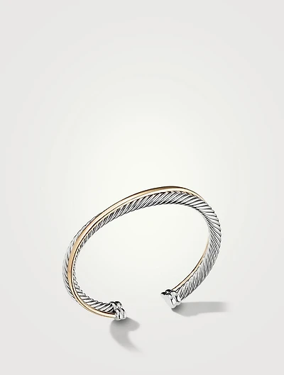 Crossover Two Row Cuff Bracelet Sterling Silver With 18k Yellow Gold