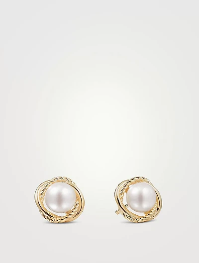 Crossover Infinity Pearl Stud Earrings In 18k Yellow Gold