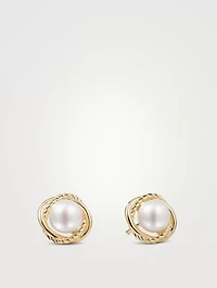 Crossover Infinity Pearl Stud Earrings In 18k Yellow Gold
