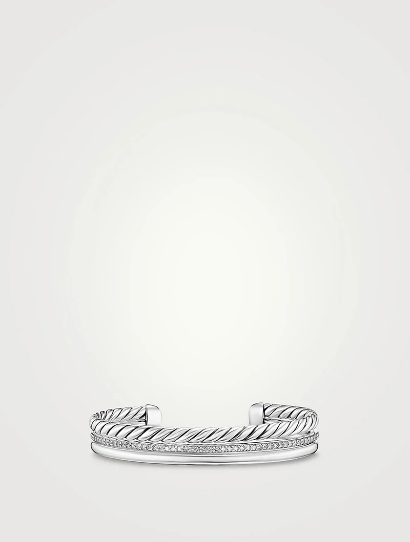 Dy Mercer® Three Row Cuff Bracelet Sterling Silver With Diamonds, 10.4mm