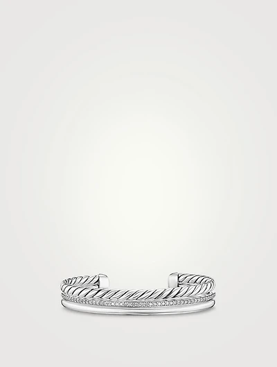 Dy Mercer® Three Row Cuff Bracelet Sterling Silver With Diamonds, 10.4mm