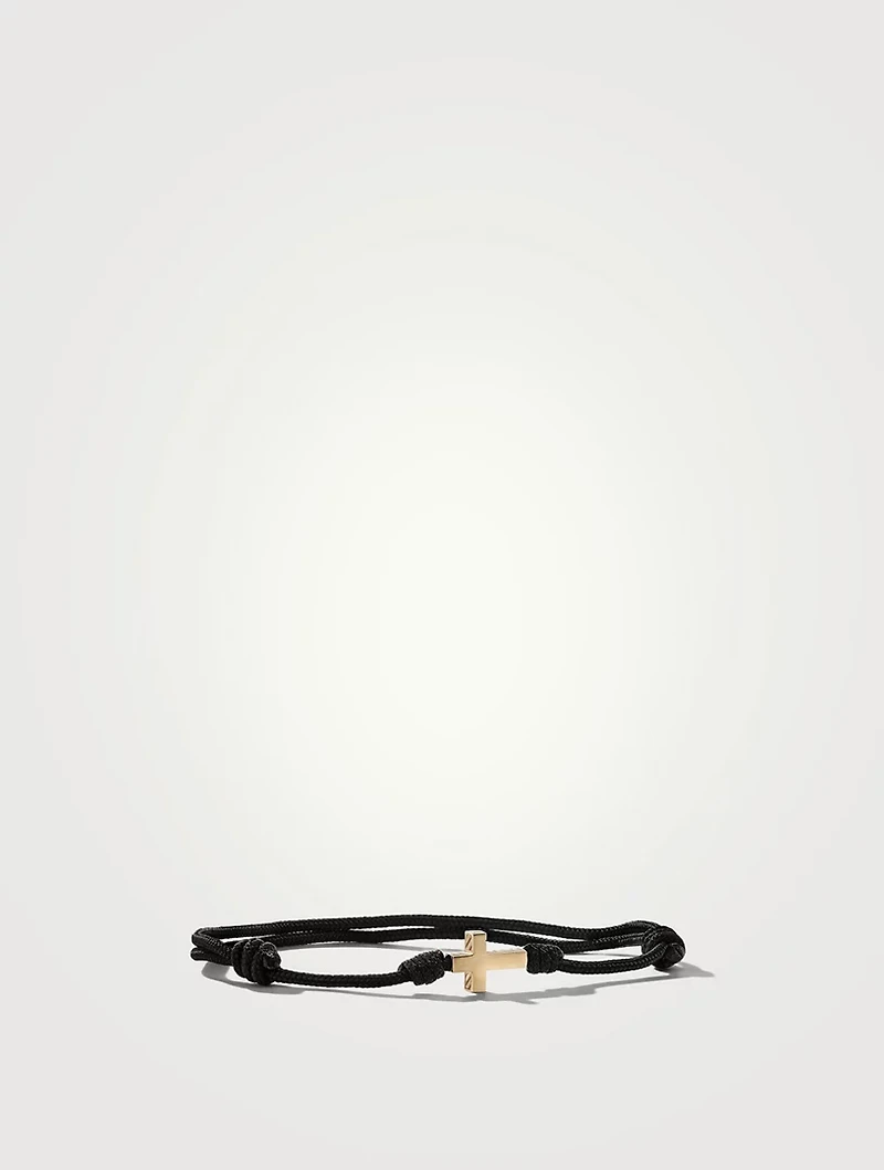 Cross Black Cord Bracelet With 18k Yellow Gold